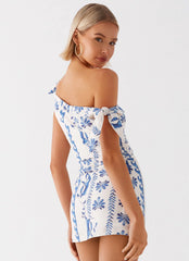 Amazonia Linen Mini Dress - Floral Wave