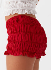 Girls Like Us Ruched Mini Shorts - Red