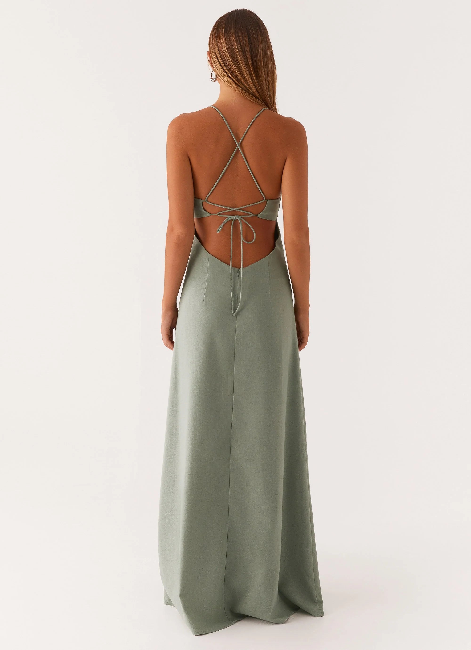 Middle Ground Linen Maxi Dress - Sage