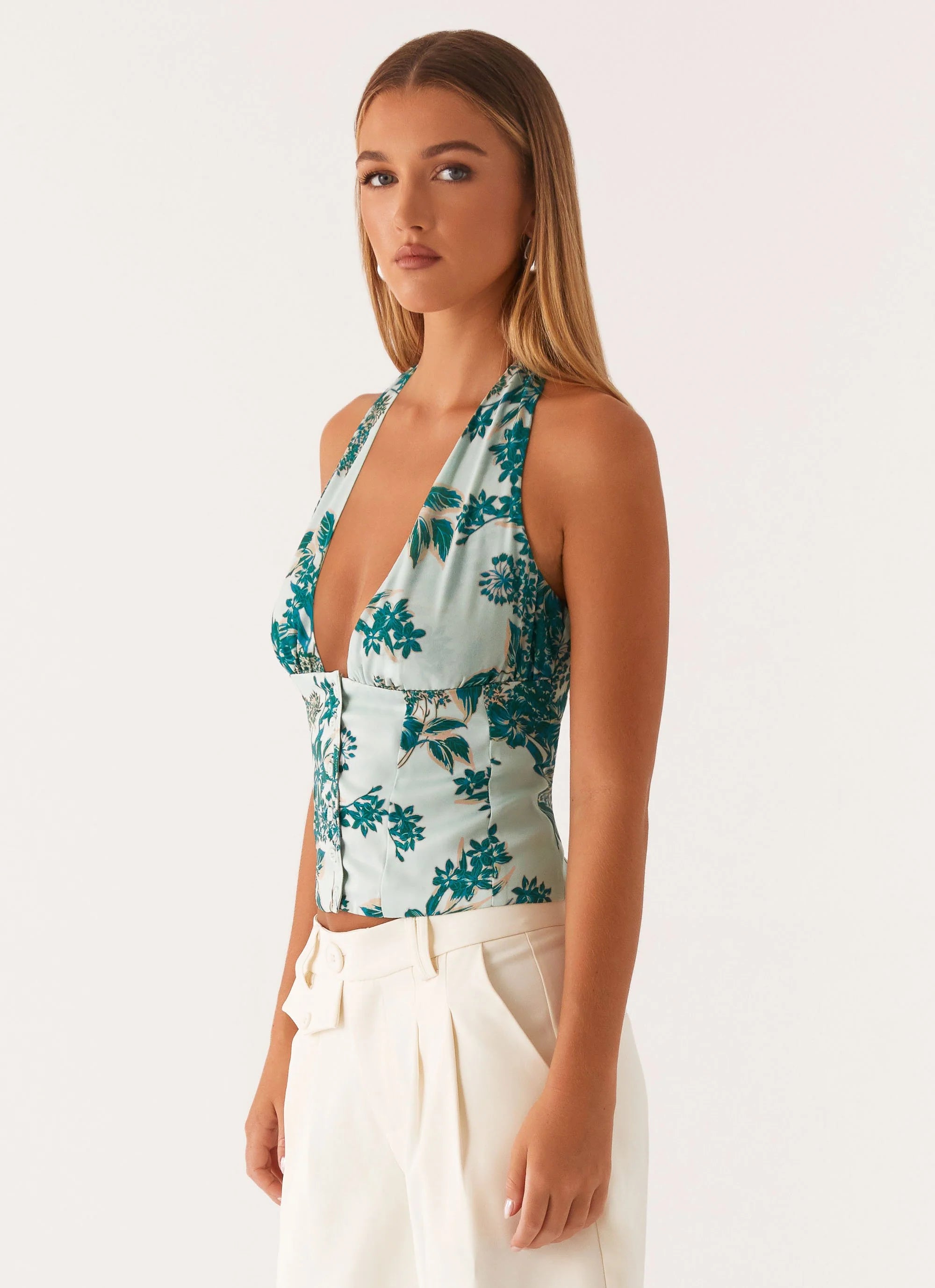 Let's Pretend Halterneck Top - Cloud Nine Floral