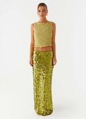 Perfect Places Low Rise Sequin Maxi Skirt - Olive