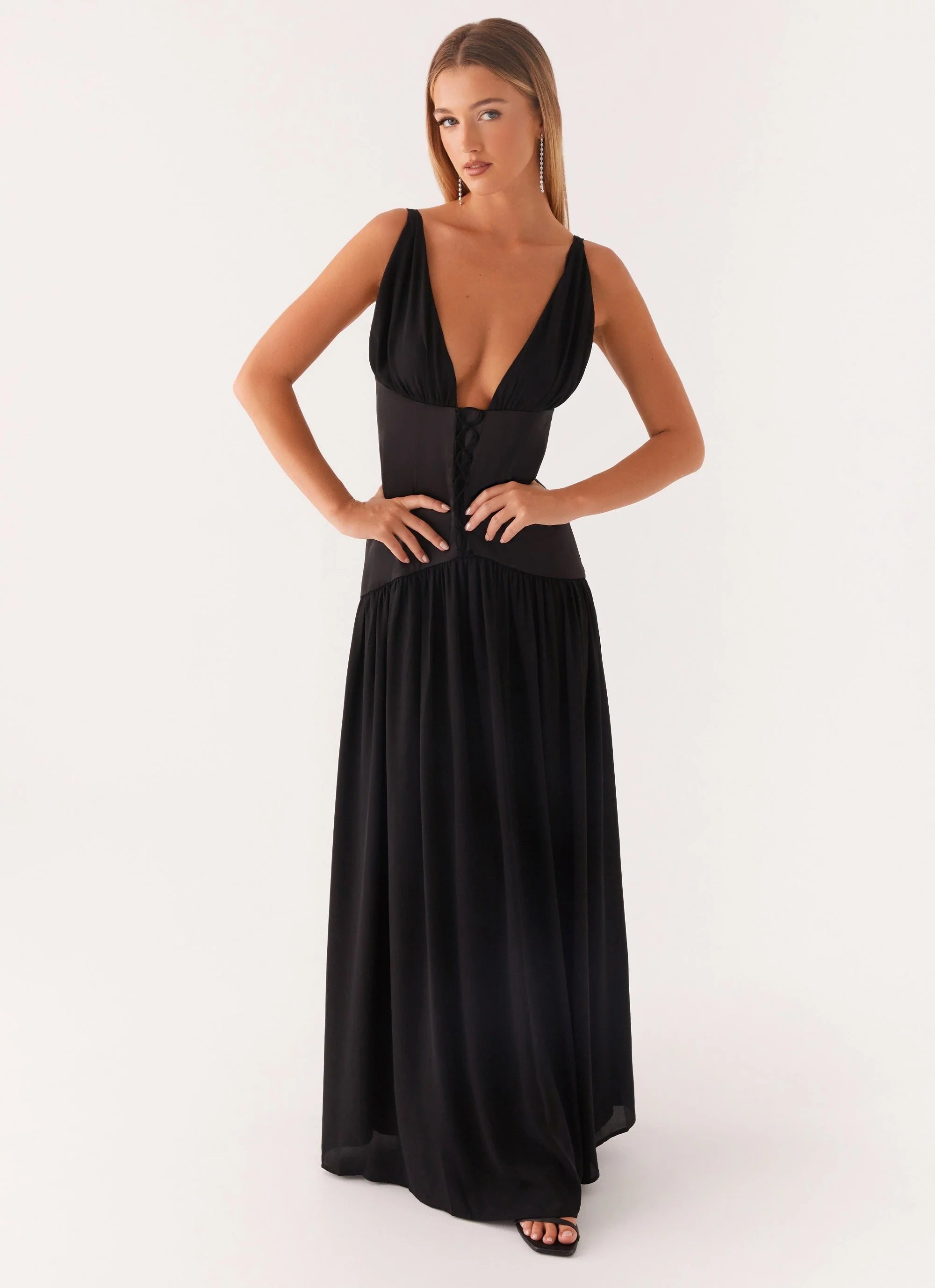 Dafina Satin Maxi Dress - Black