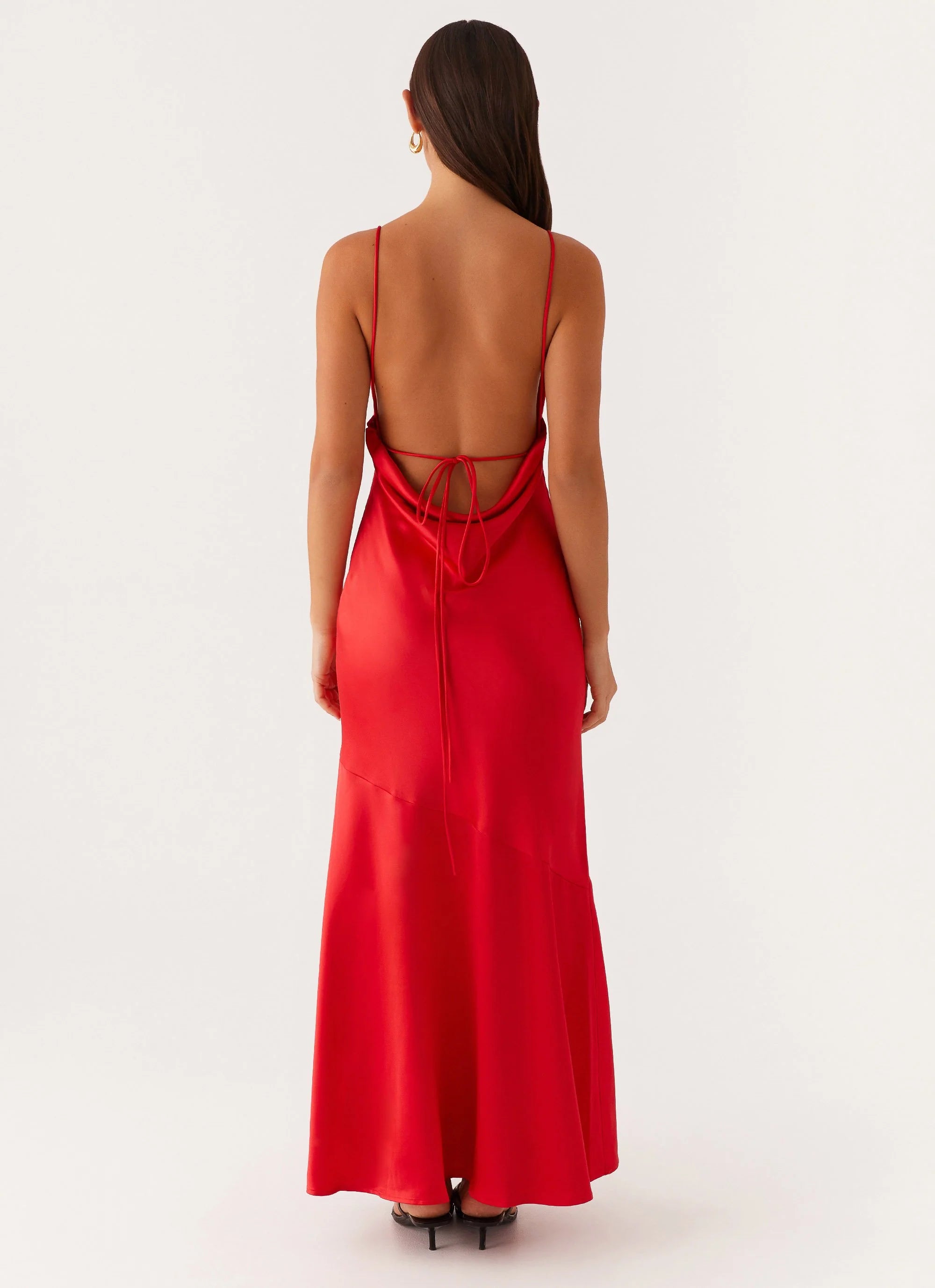 Alianna Cowl Neck Satin Maxi Dress - Red