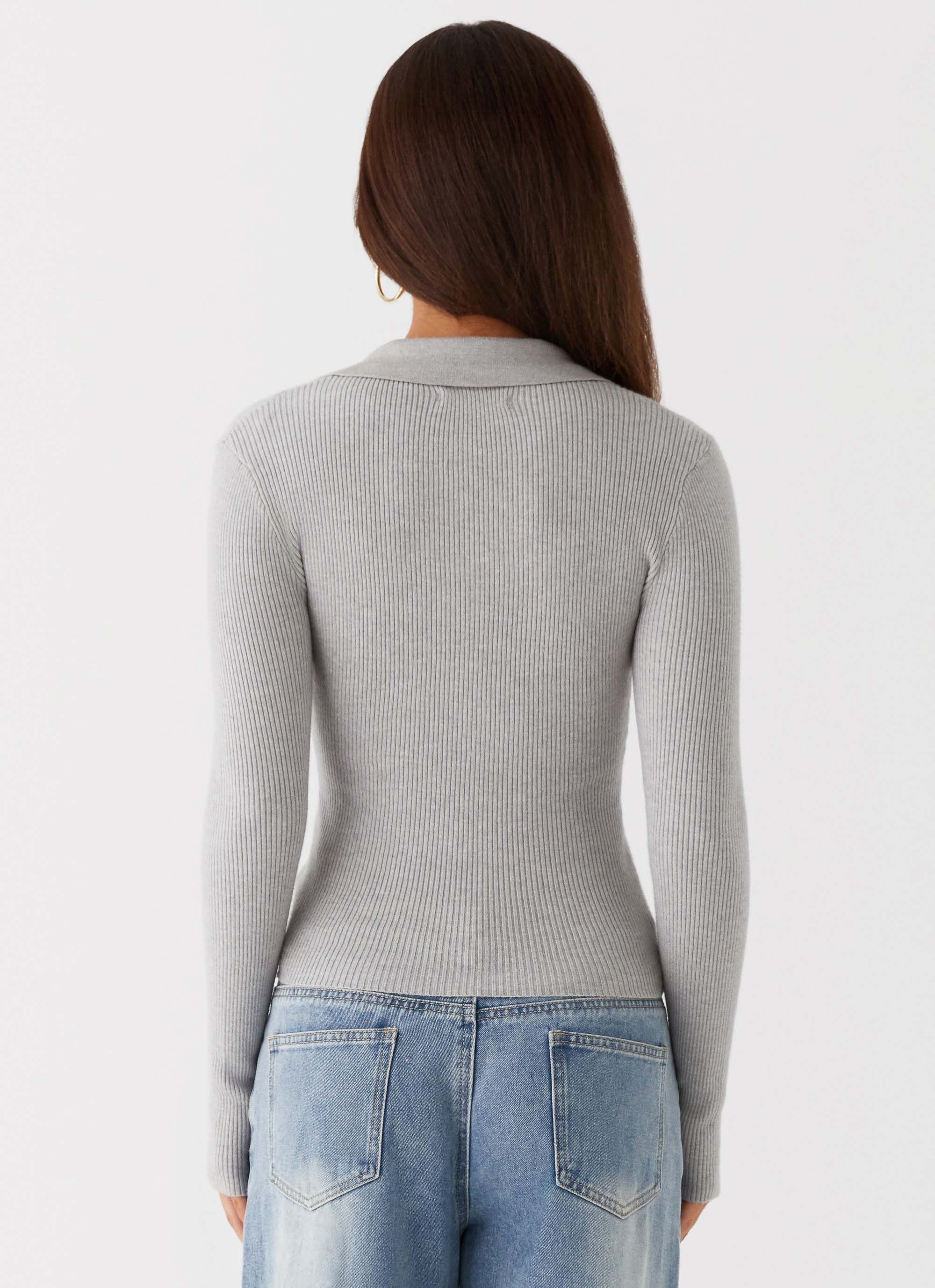 Kelisa Long Sleeve Knit Top - Grey