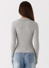 Kelisa Long Sleeve Knit Top - Grey