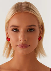 Scarlet Heart Earrings - Red