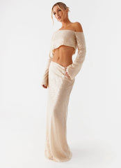 Wisteria Low Rise Sequin Maxi Skirt - Champagne