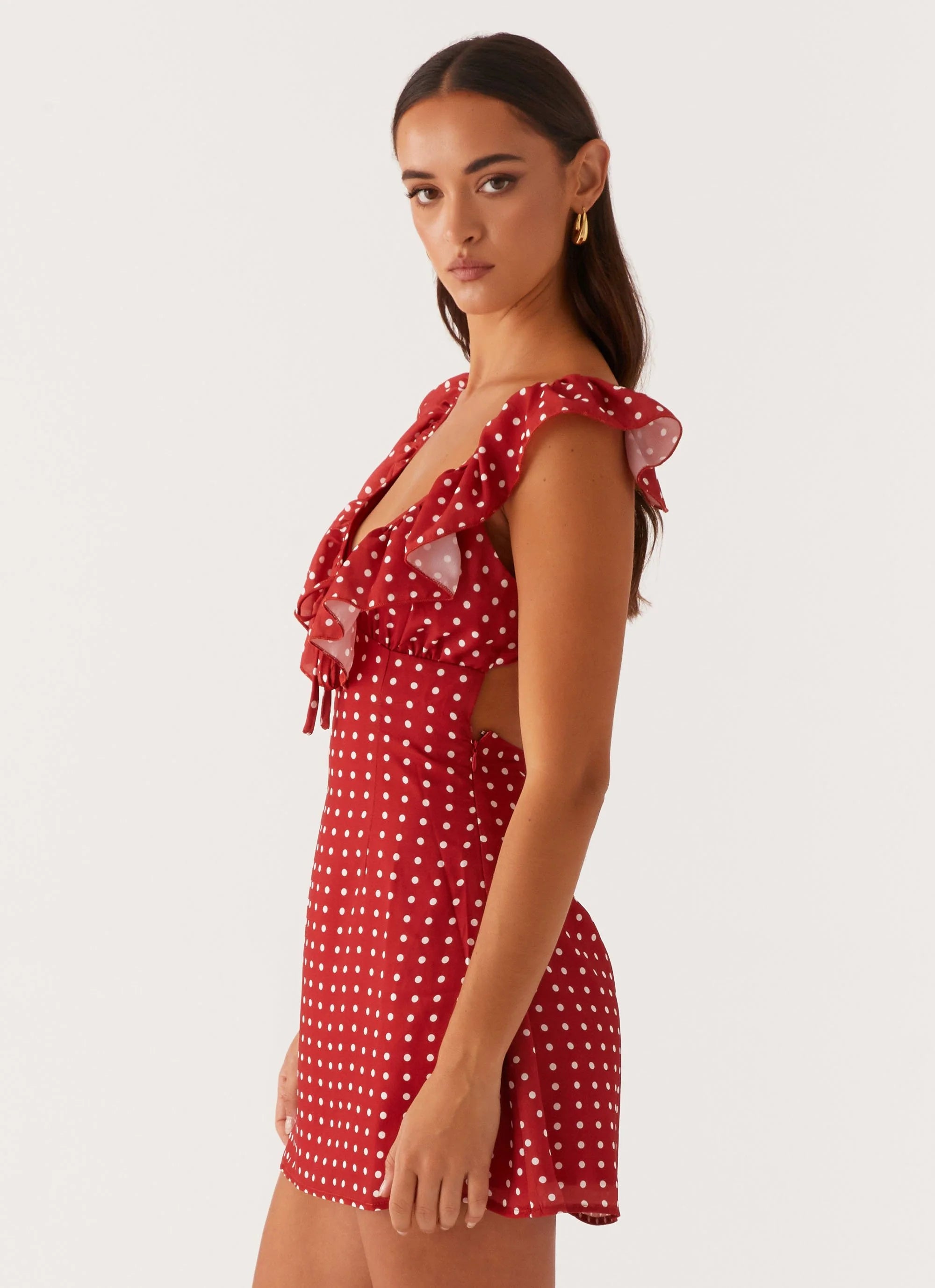 Adrina Ruffle Mini Dress - Red Polka Dot