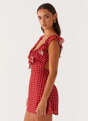 Adrina Ruffle Mini Dress - Red Polka Dot