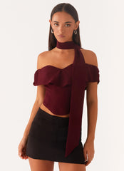 Trinity Chiffon Scarf Top - Deep Maroon