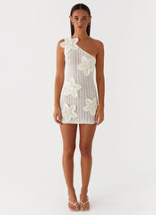 Afterglow One Shoulder Crochet Mini Dress - Ivory