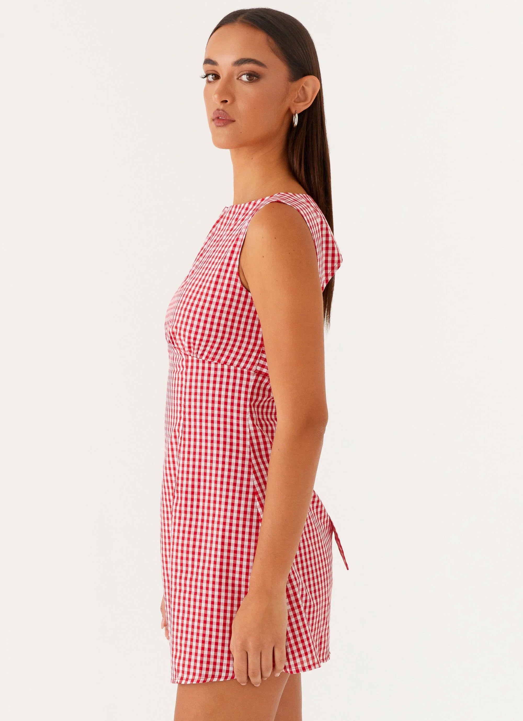 Lotus Tie Back Mini Dress - Red Gingham