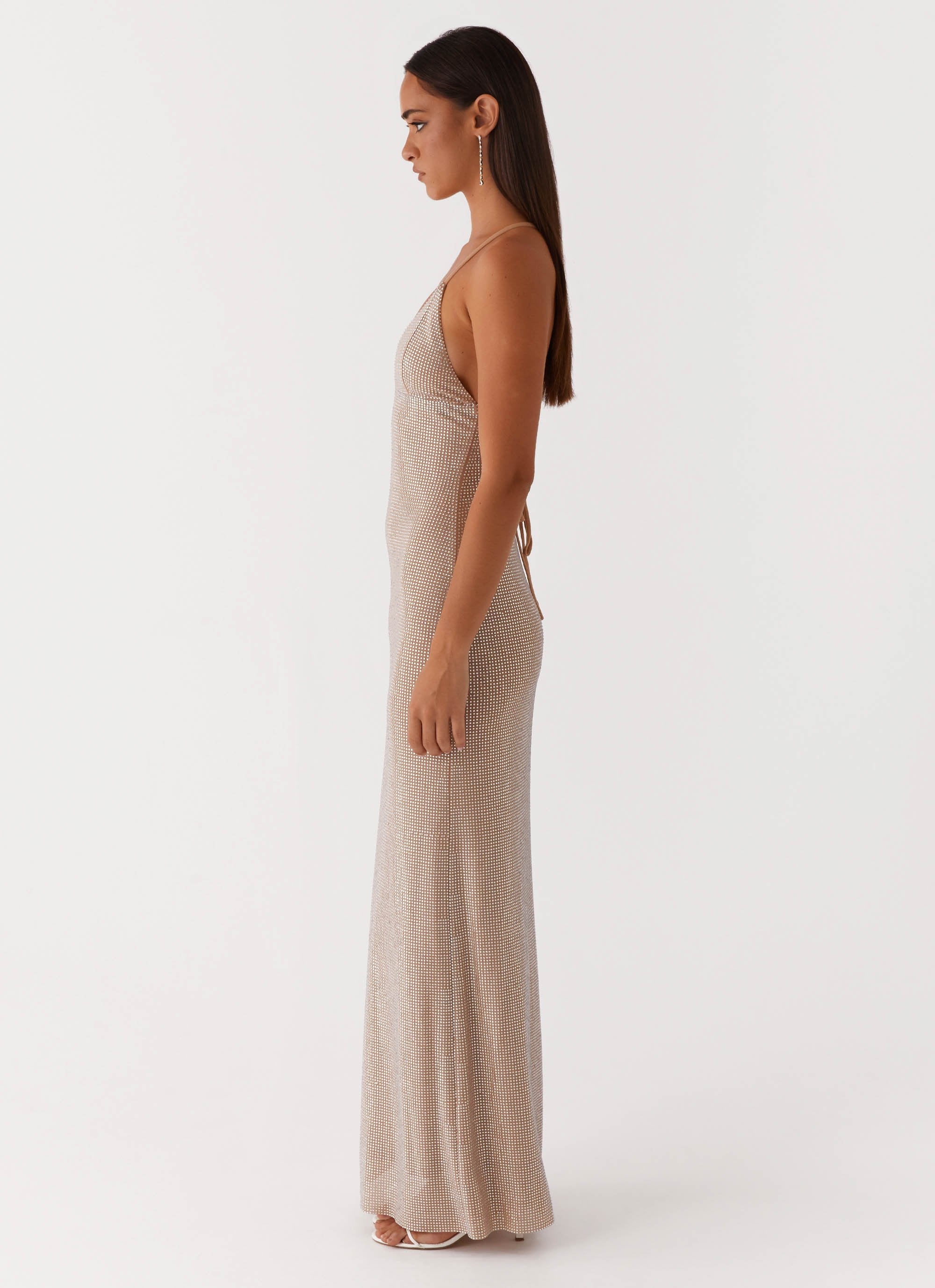 Tula Beaded Mesh Maxi Dress - Silver Diamante