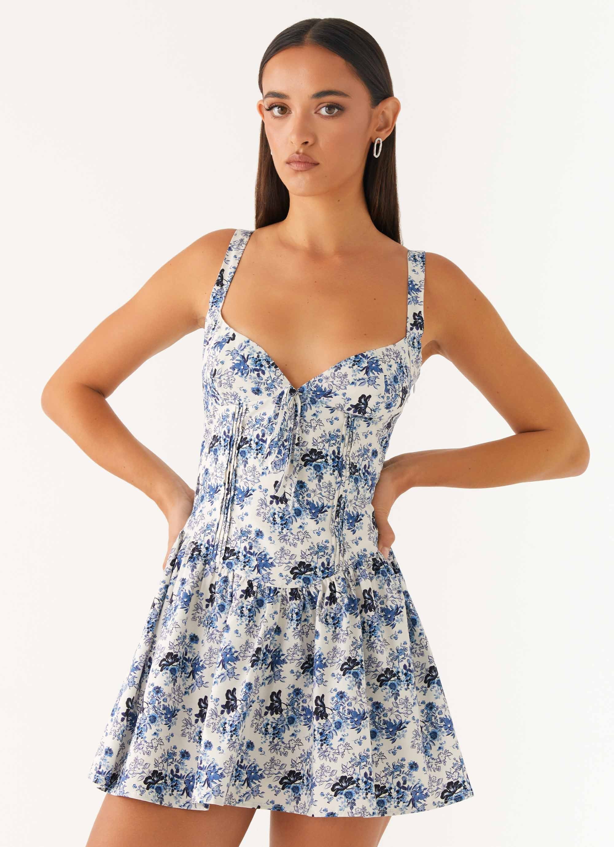 Nash Bust Mini Dress - Serene Sky Floral