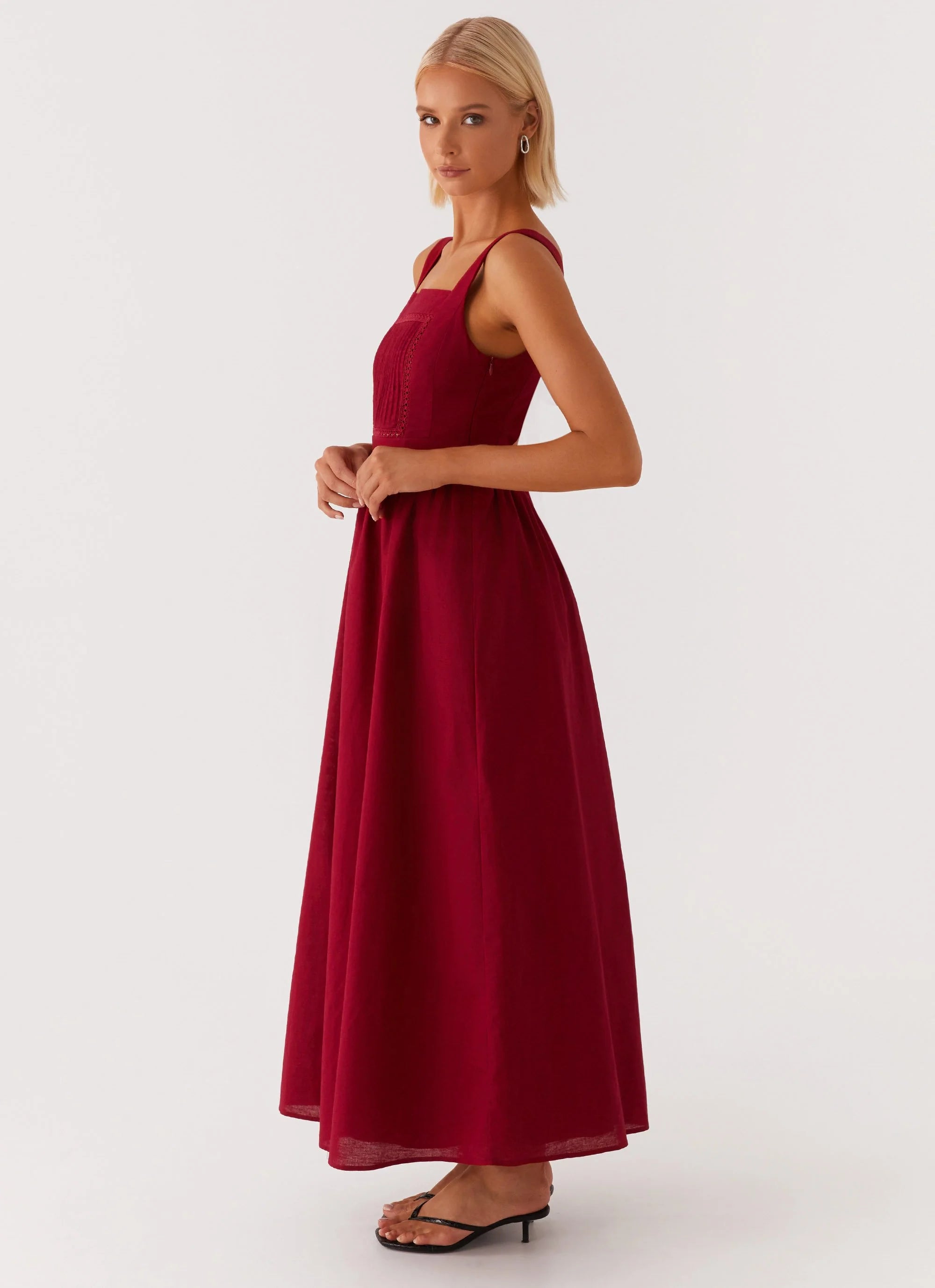 Brylin Linen Midi Dress - Red