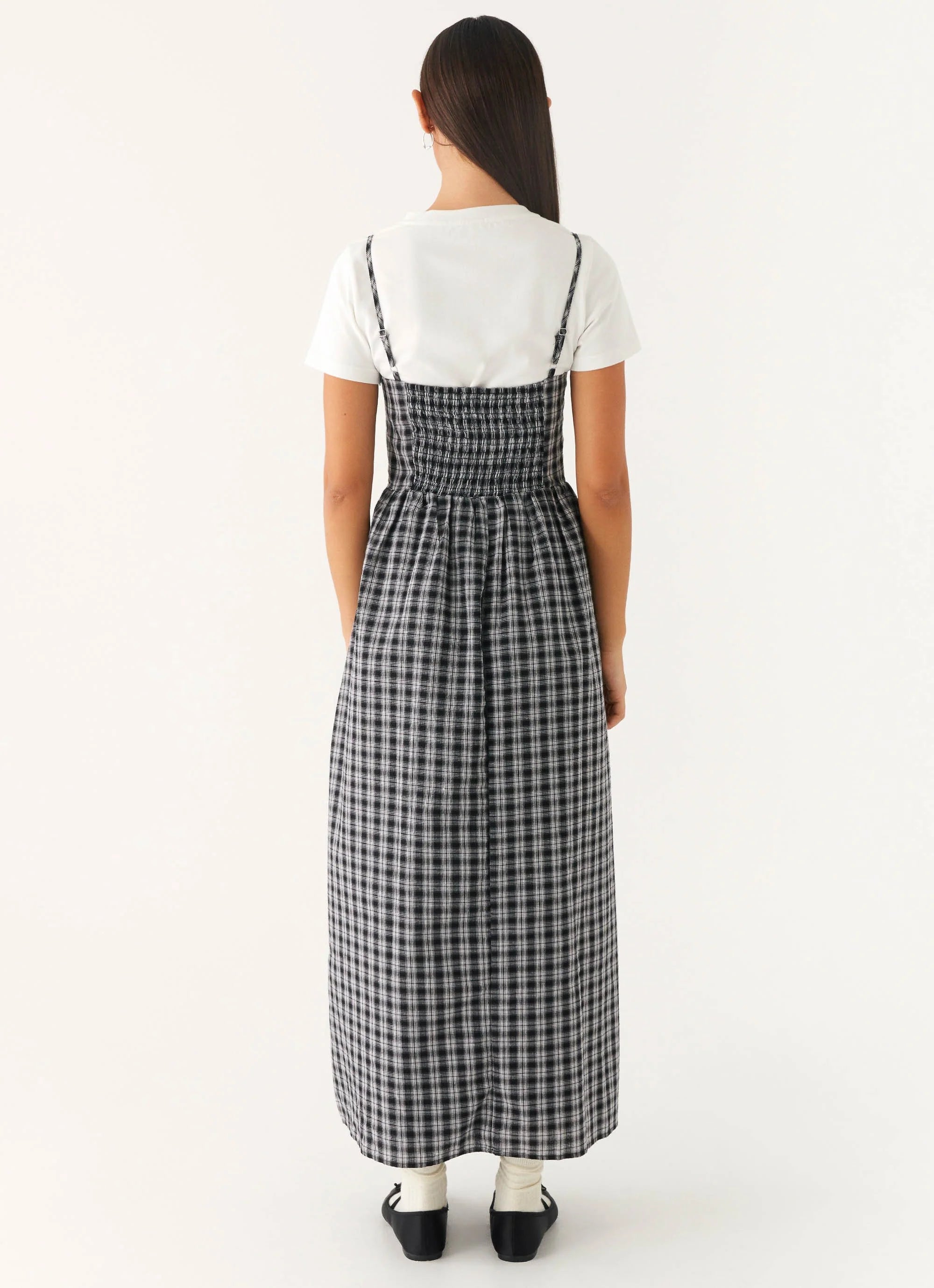 Ramsey Midi Dress - White Black Check