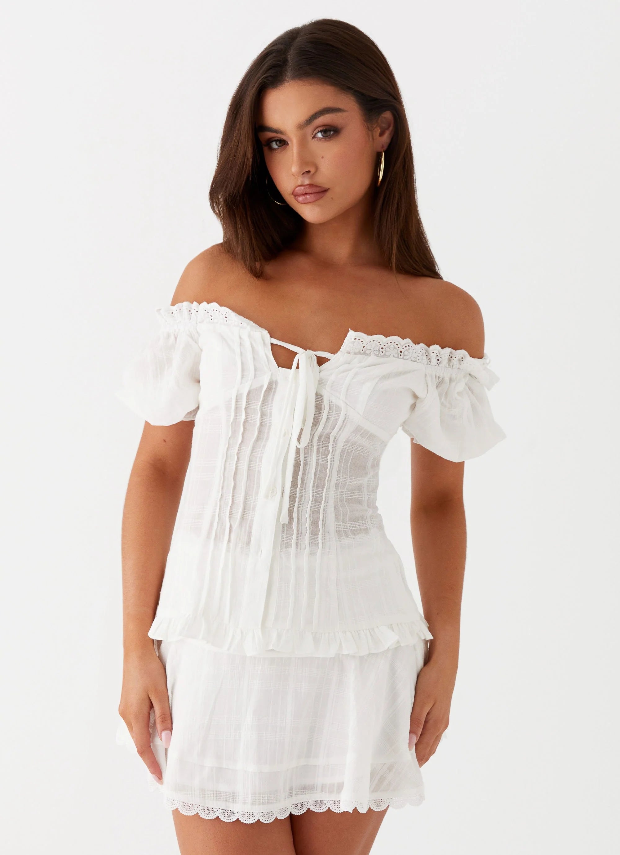 Hundred Percent Puff Sleeve Top - White