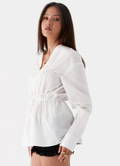 Bridget Ruched Tie Front Shirt - White