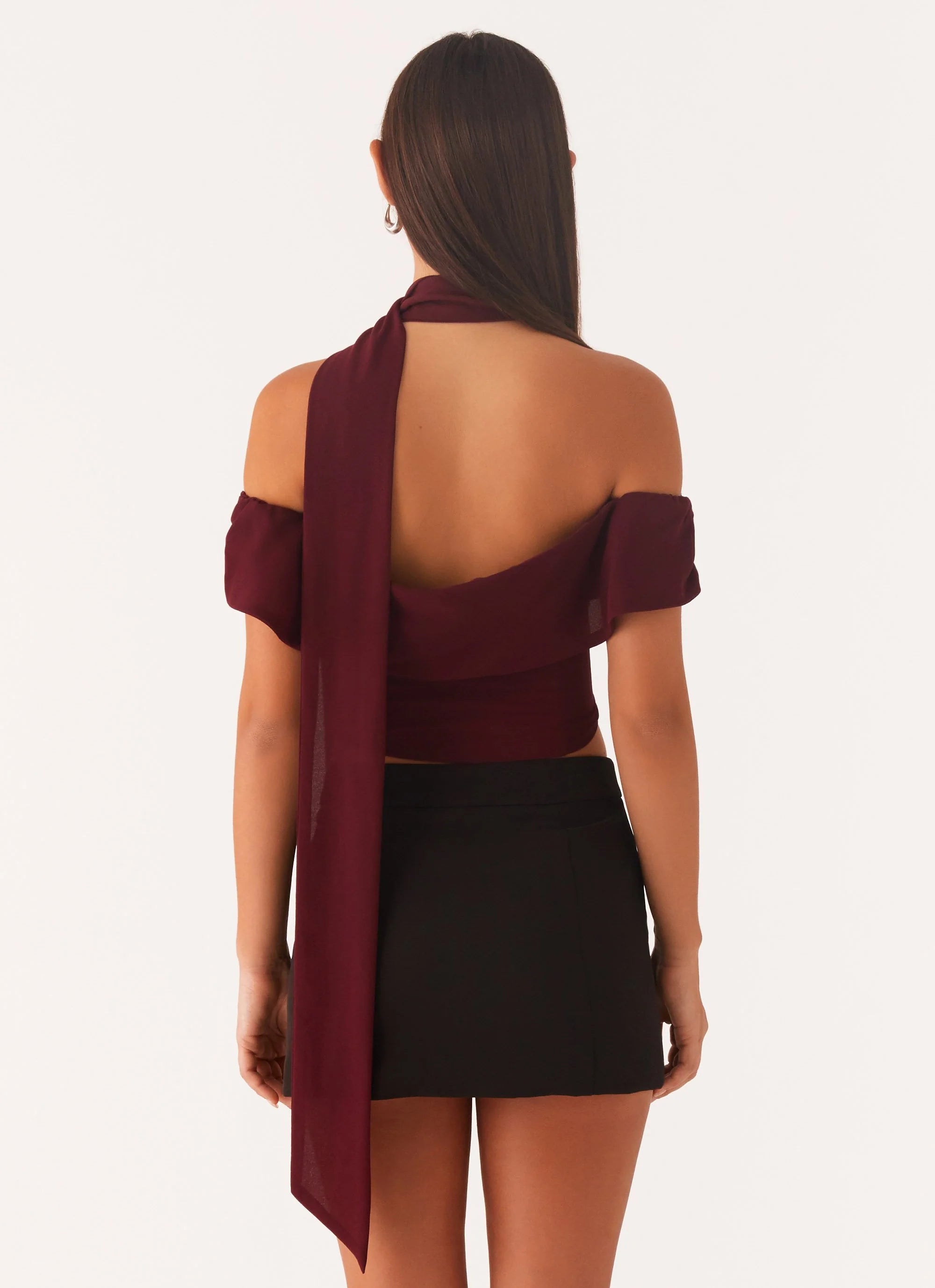 Trinity Chiffon Scarf Top - Deep Maroon