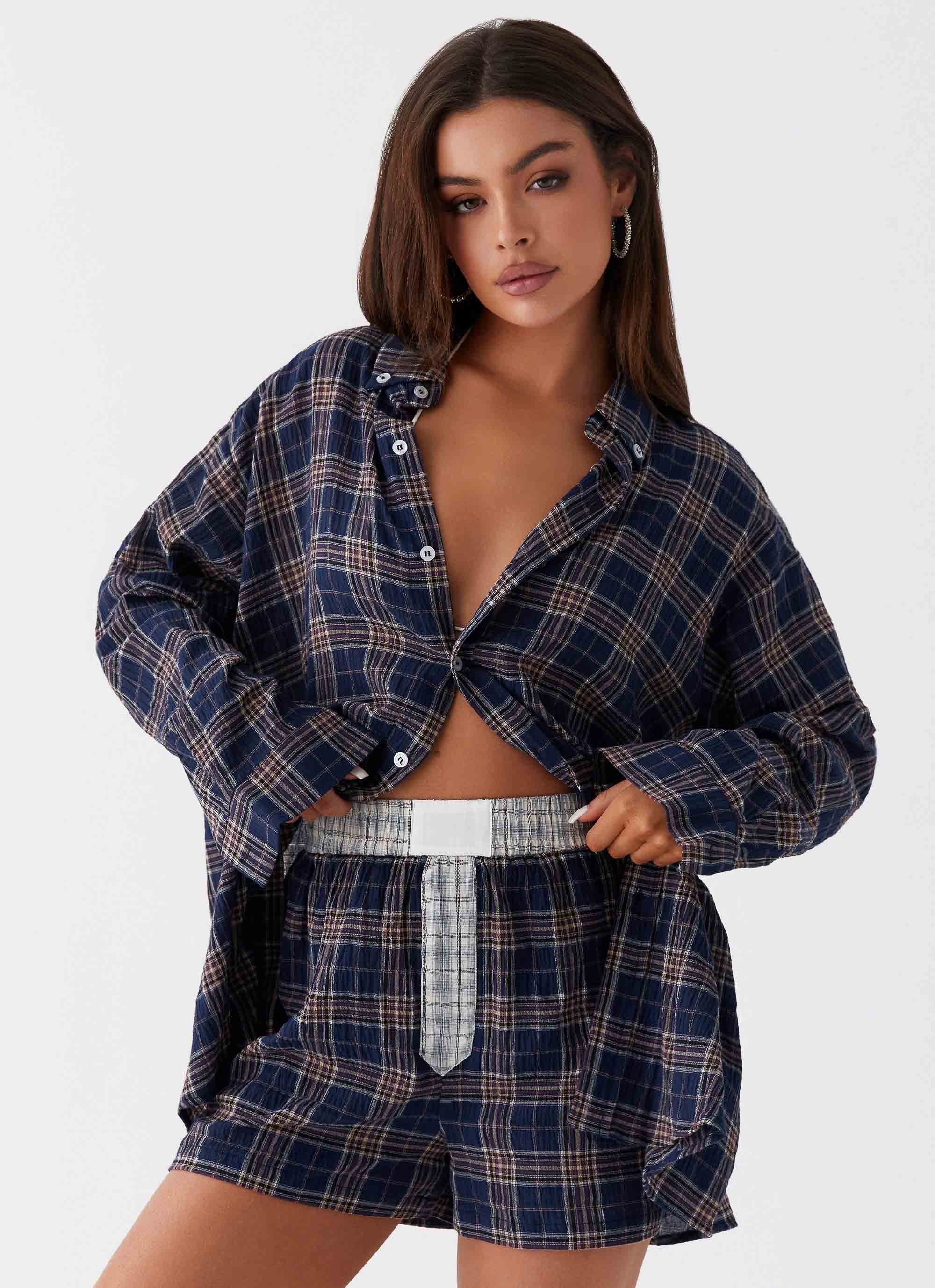 Harley Oversized Shirt - Navy Check