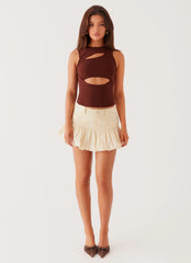 Beyond Cut Out Mesh Top - Chocolate