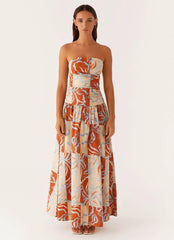 Carmel Maxi Dress - Orange Blue Floral