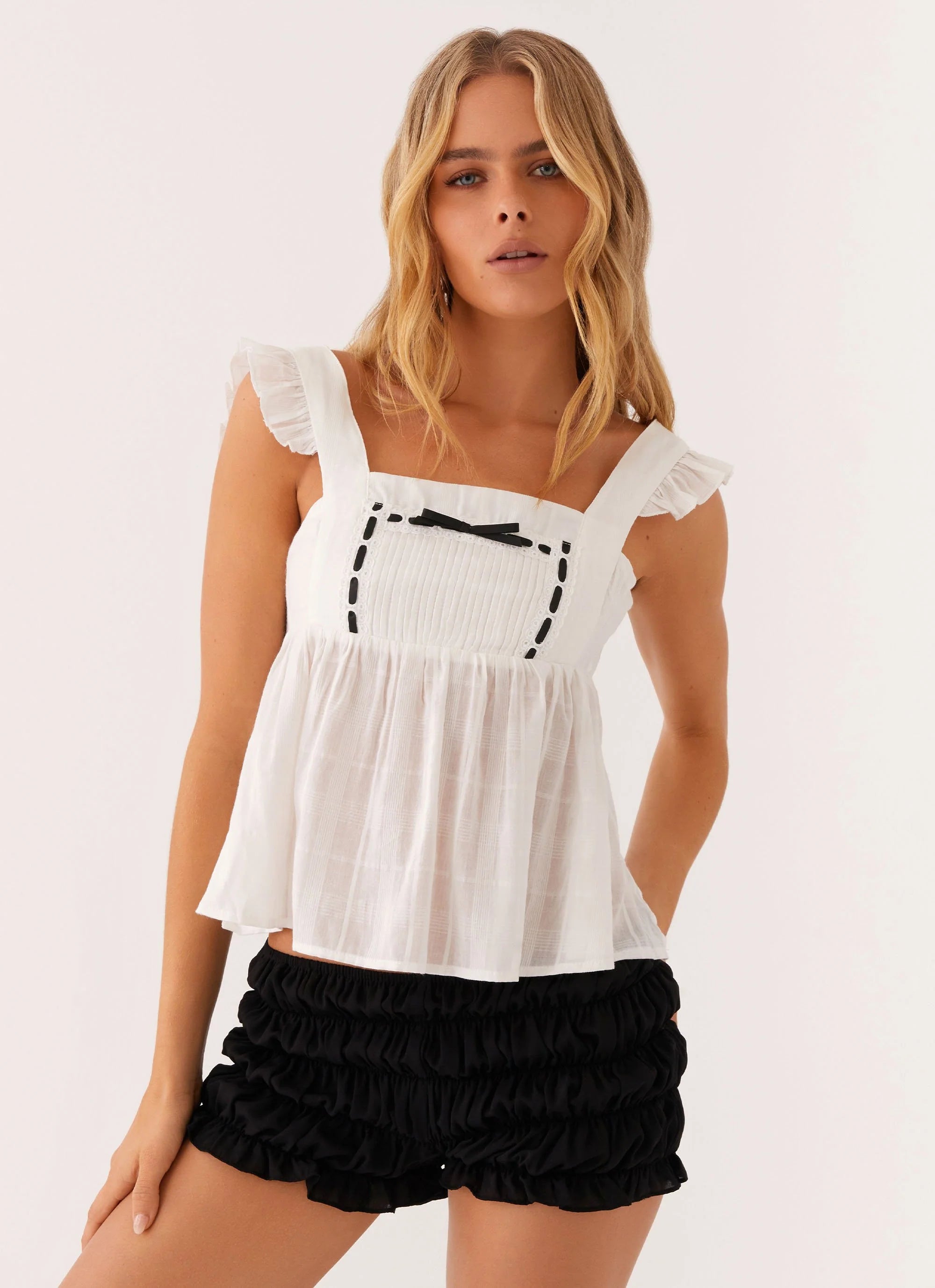 Baylee Tie Babydoll Top - White