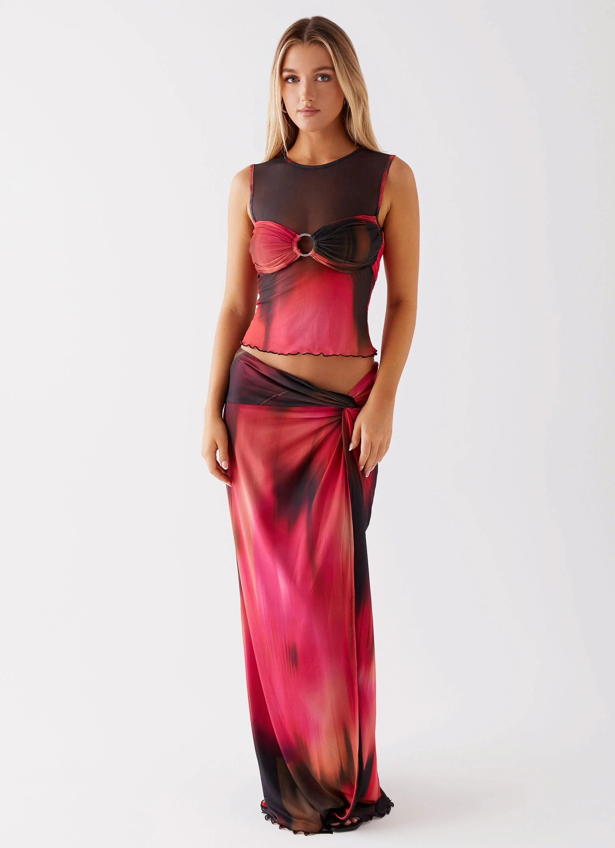 Caprise Maxi Skirt - Pink Print