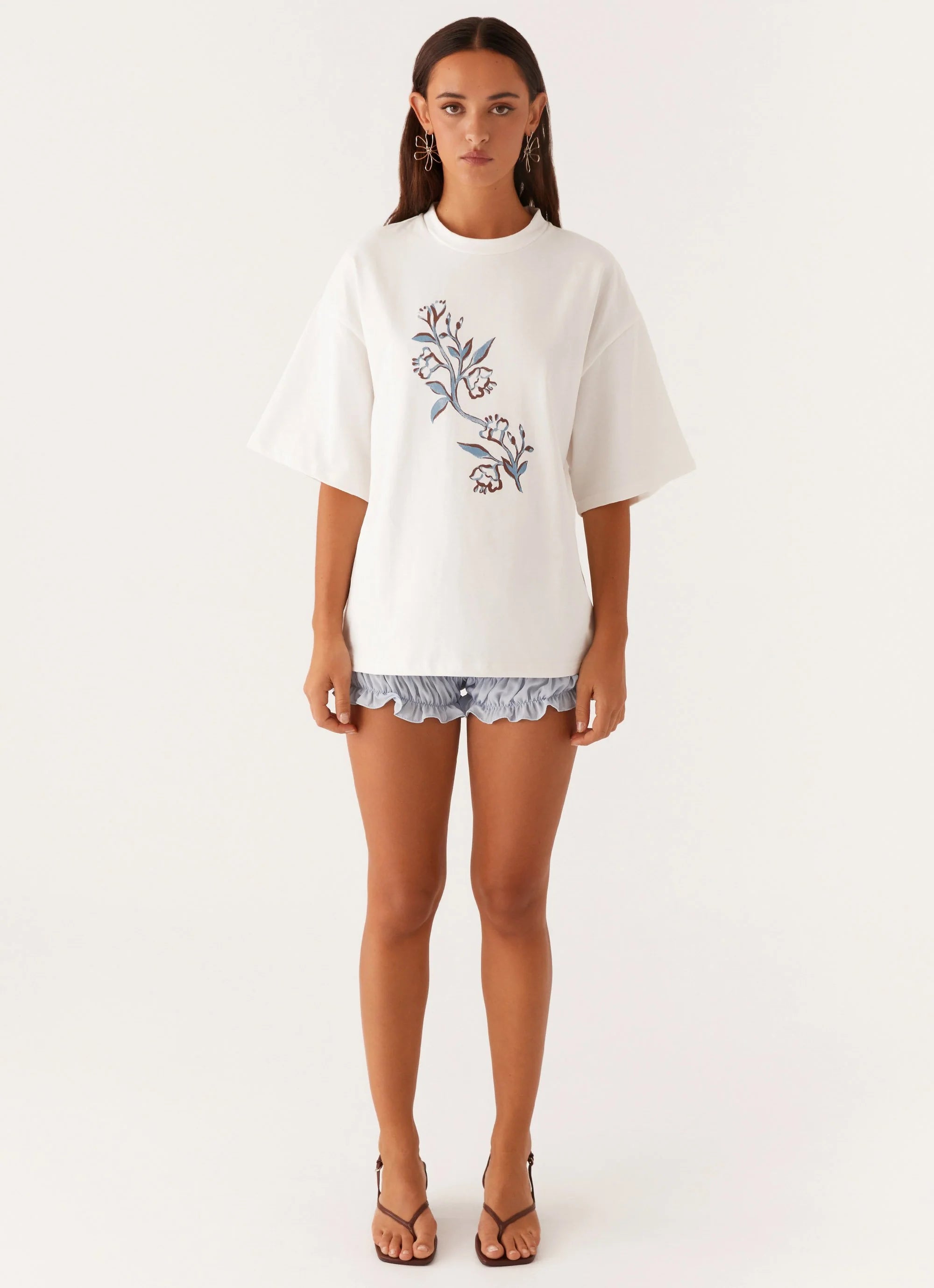 Born To Have Fun Oversized Graphic Tee - Blue Floral