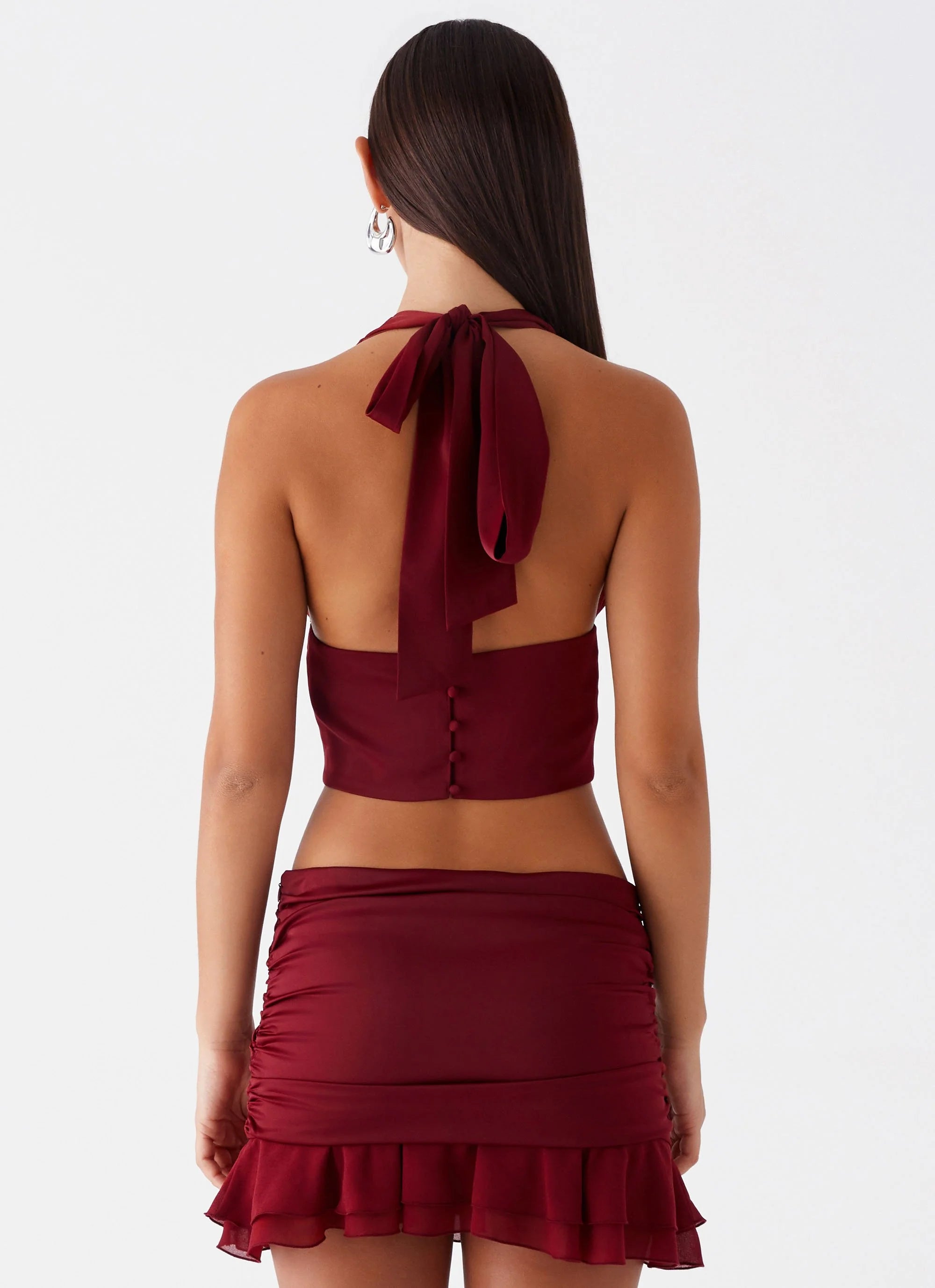 Kitty Chiffon Halter Top - Cherry Red