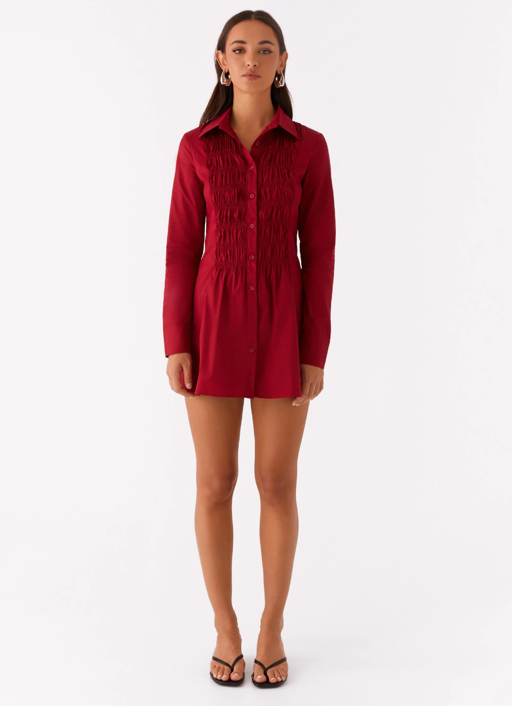 Tessie Shirred Shirt Dress - Rhubarb