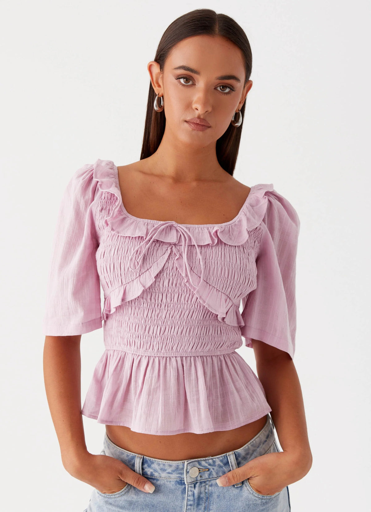 Hidden Gem Shirring Top - Purple