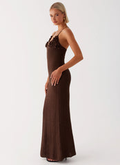 Zara Rose Crochet Maxi Dress - Chocolate