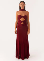 Melrose Satin Chiffon Maxi Dress - Deep Red