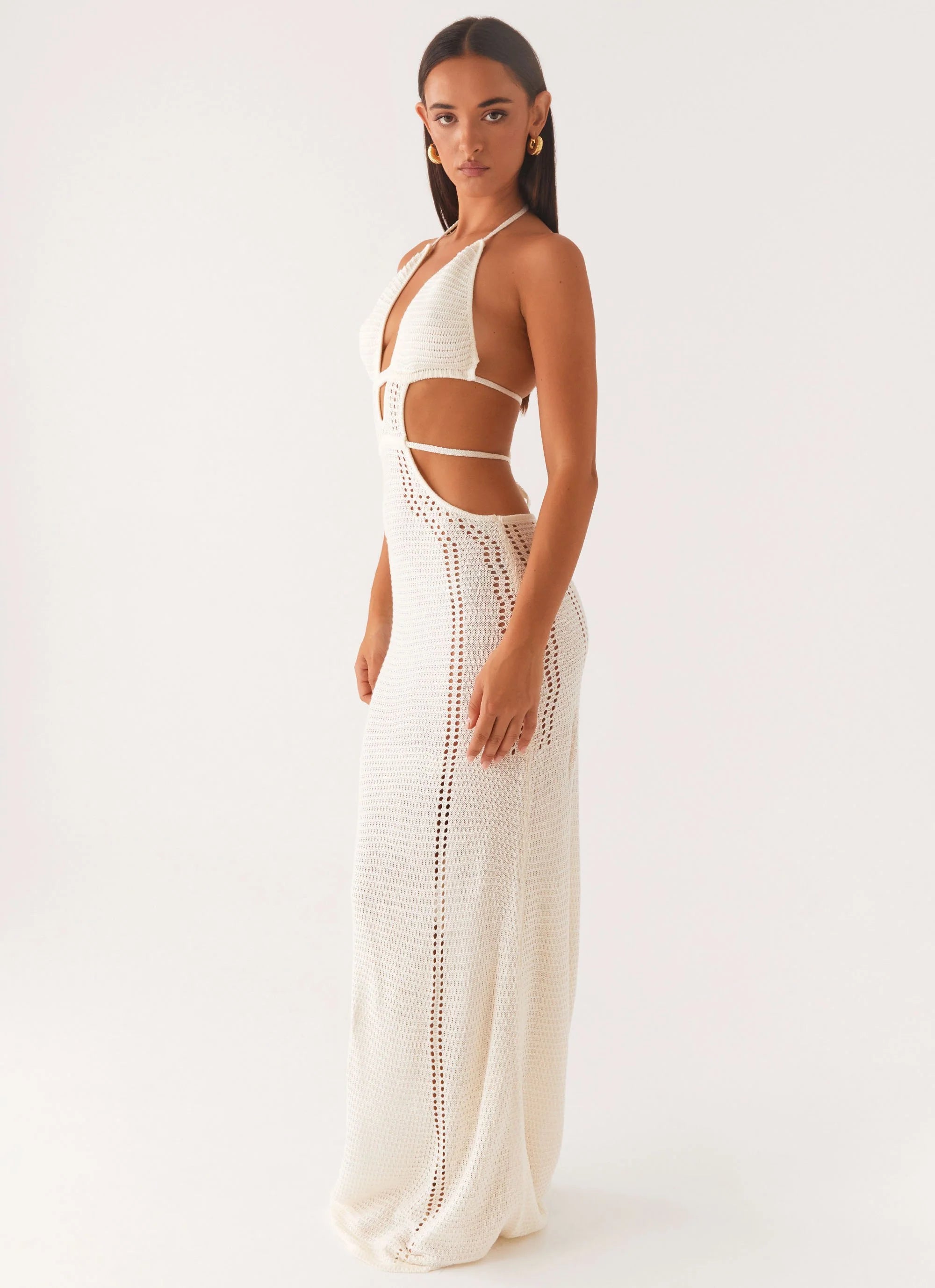 In Motion Cut Out Crochet Maxi Dress - White