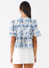 Western Wind Tie Top - Serene Sky Floral