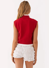 Janey Double Zip Turtle Neck Top - Red