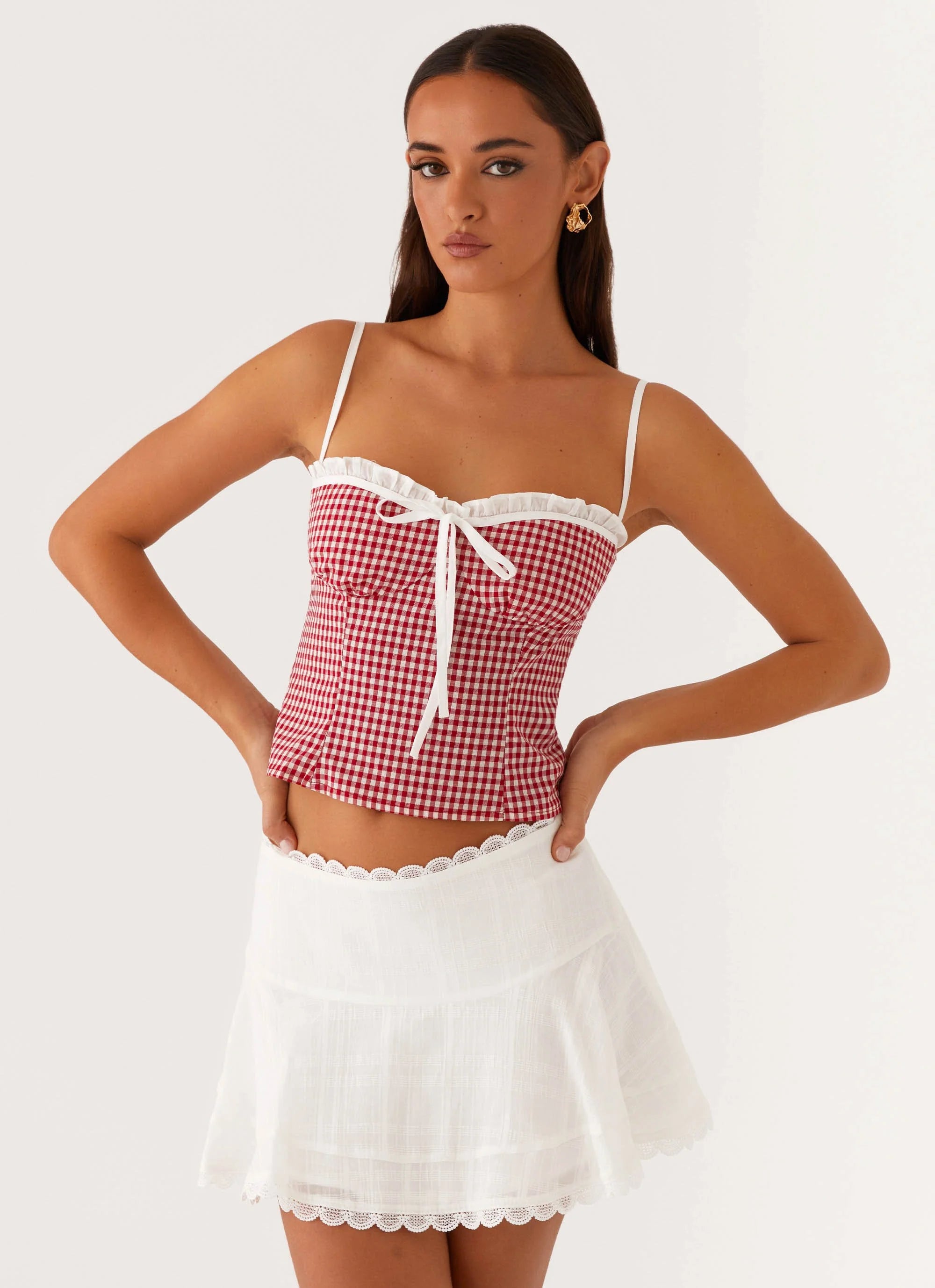 Palmer Ruffle Bustier Top - Red Gingham