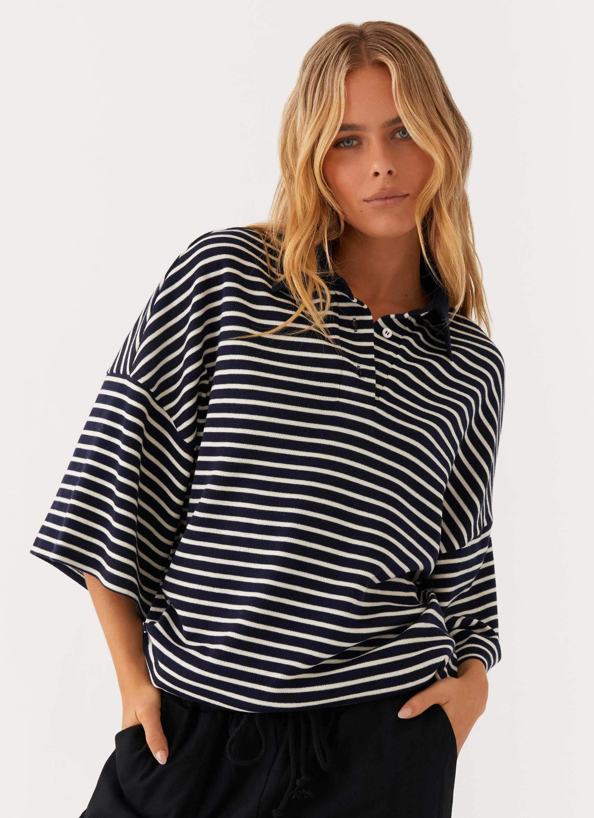 Undefeated Oversized Polo Top - Stripe