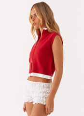 Janey Double Zip Turtle Neck Top - Red