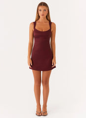 Odette Satin Mini Dress - Burgundy