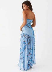 Solaris Strapless Maxi Dress - Blue Floral