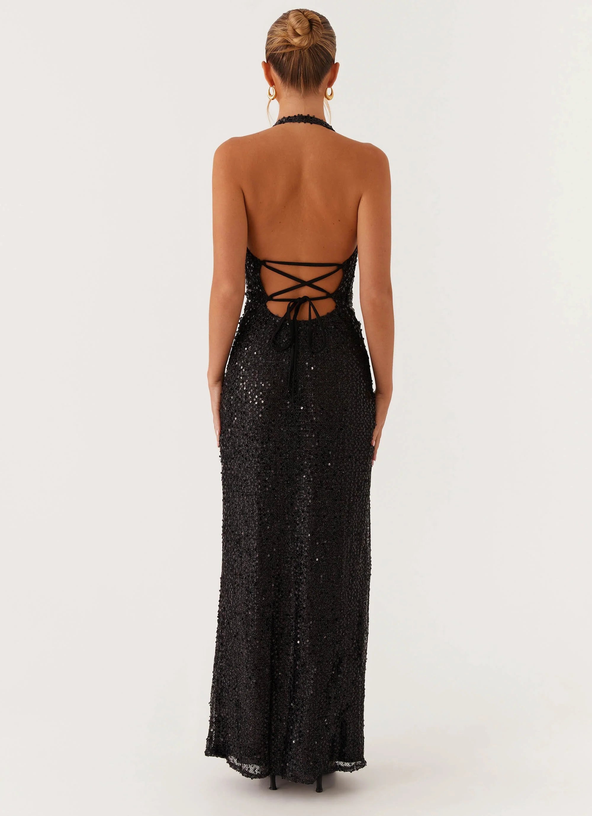 After Tonight Sequin Cowl Neck Maxi Dress - Black