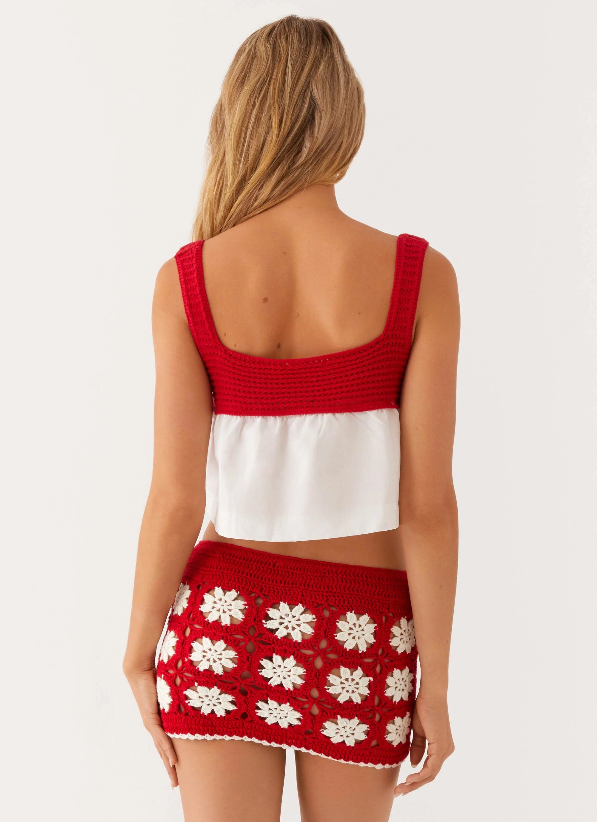 Adore You Crochet Babydoll Top - Red