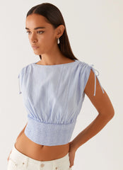 Leni Shirred Top - Pale Blue