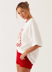 Born To Have Fun Oversized Graphic Tee - Red