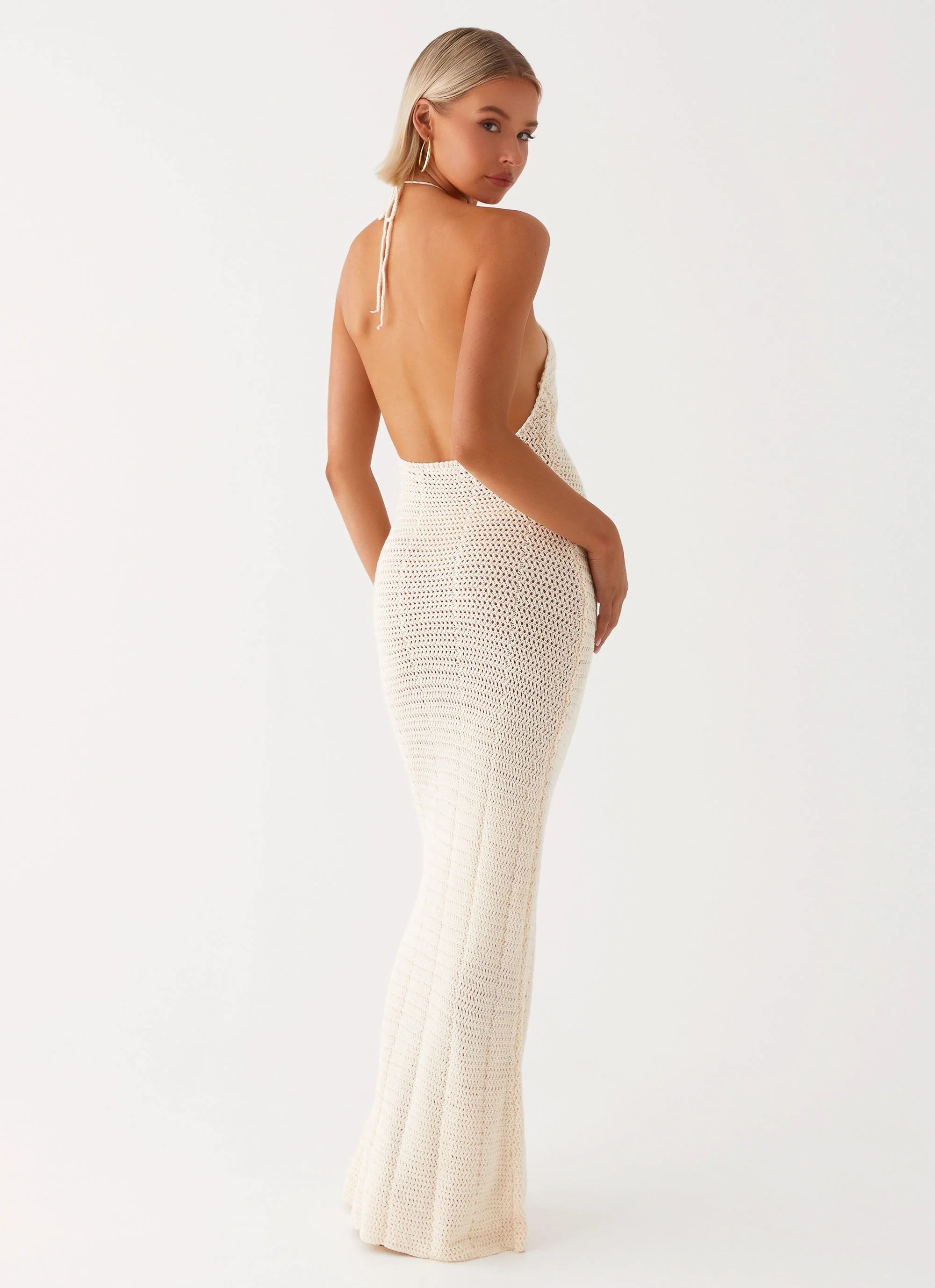 Gia Rose Halter Neck Maxi Dress - Ivory