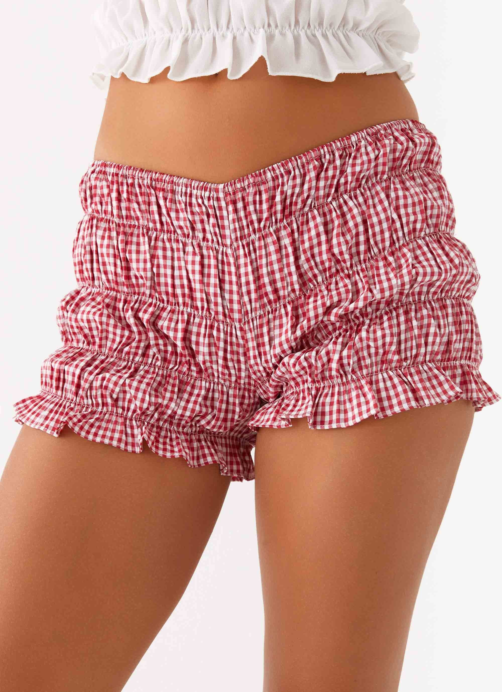 Girls Like Us Ruched Mini Shorts - Gingham