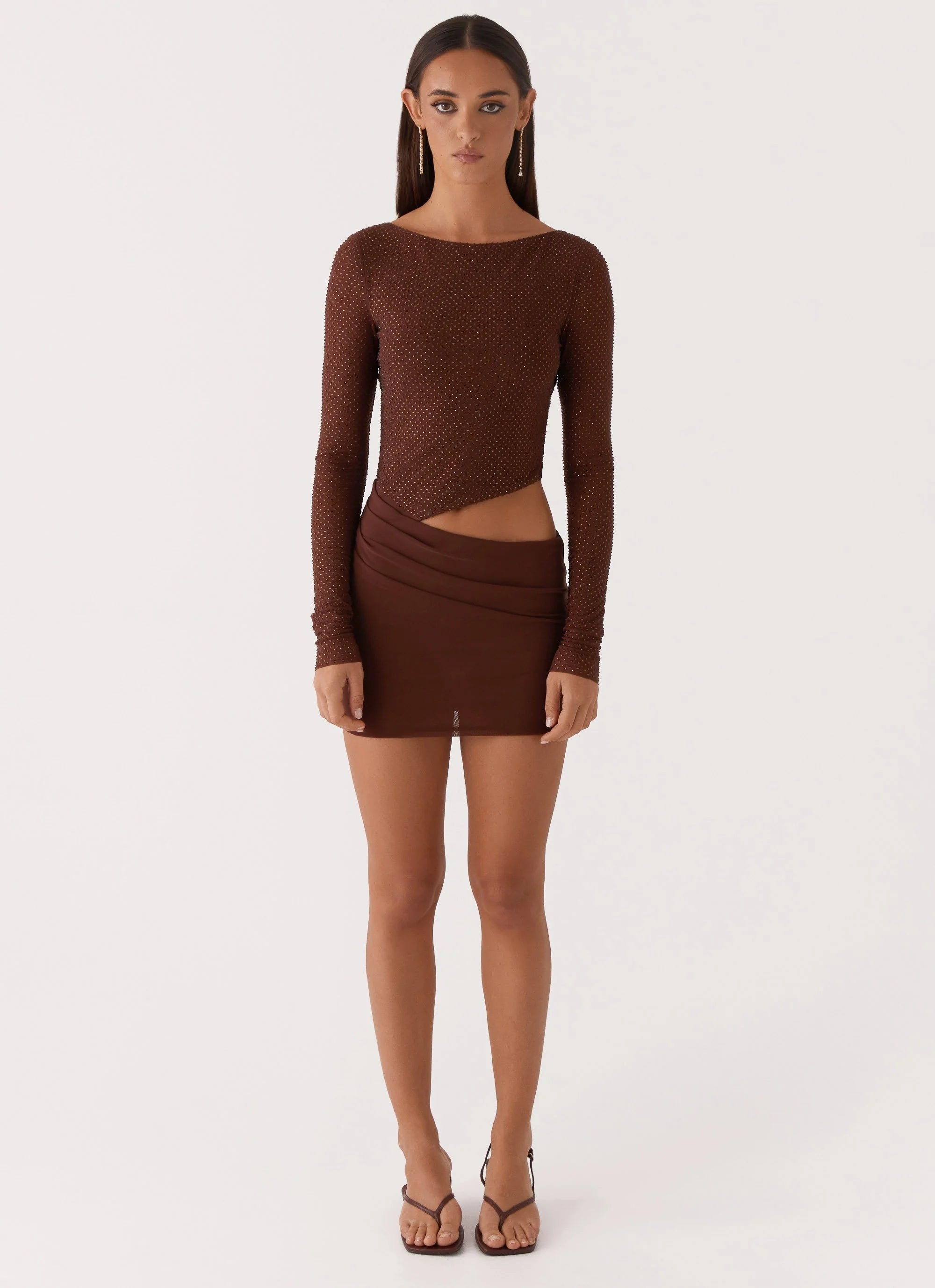 Catch The Night Sequin Mini Dress - Chocolate