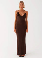 Zara Rose Crochet Maxi Dress - Chocolate